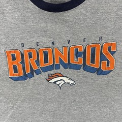 Reebok Adult Size Large Gray Ringer T Shirt NFL Denver Broncos Football Y2K Tee