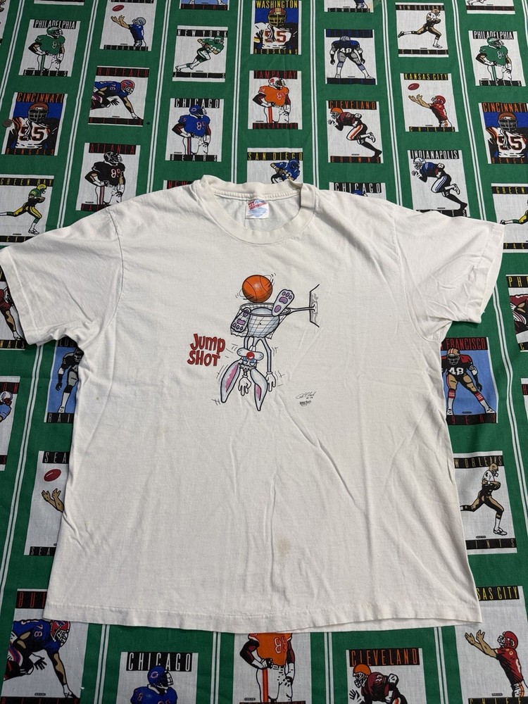 Vtg 90s Hanes Heavyweight Bugs Bunny Looney Tunes Basketball White Men’s L Tee
