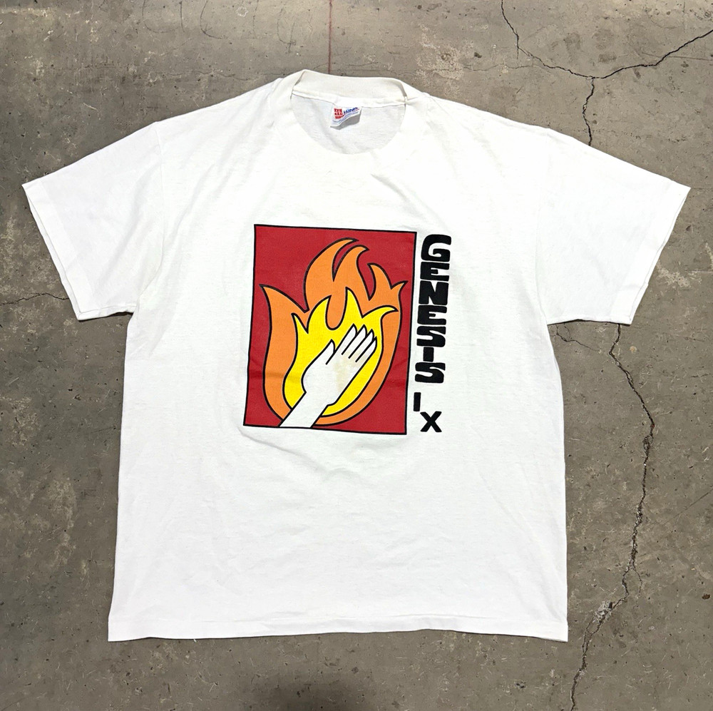 Hanes Heavy Soft Genesis Graphic Print Crew Neck White Short Sleeve T-Shirt L