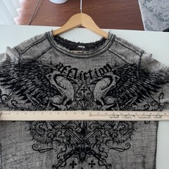 Affliction Reversible Thermal Shirt Mens Large Waffle Knit long Sleeve Y2K Wings