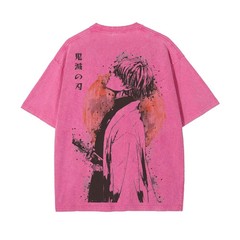 Demon Slayer Zenitsu Agatsuma Acid Wash Graphic T Shirt Anime Back Print M-3XL