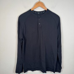 Public Rec Go-To Henley Shirt Size Medium Black Pima Cotton Stretch Long Sleeve
