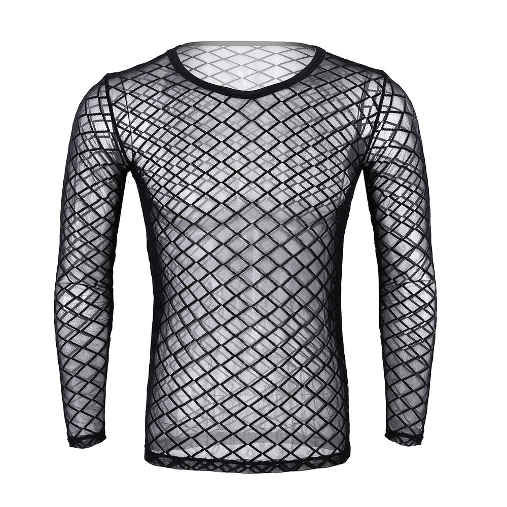 Men’s Long Sleeve Fishnet Mesh T-shirt Top Blouse Clubwear Costumes Undershirts