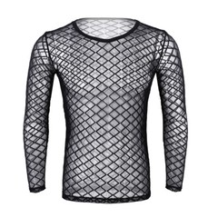 Men’s Long Sleeve Fishnet Mesh T-shirt Top Blouse Clubwear Costumes Undershirts