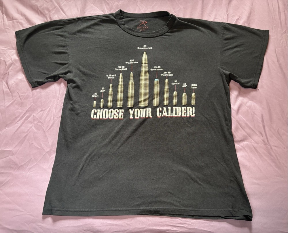 Rothco Choose Your Caliber Shirt Mens XL Black Bullet Cal Sizes Graphic Tee