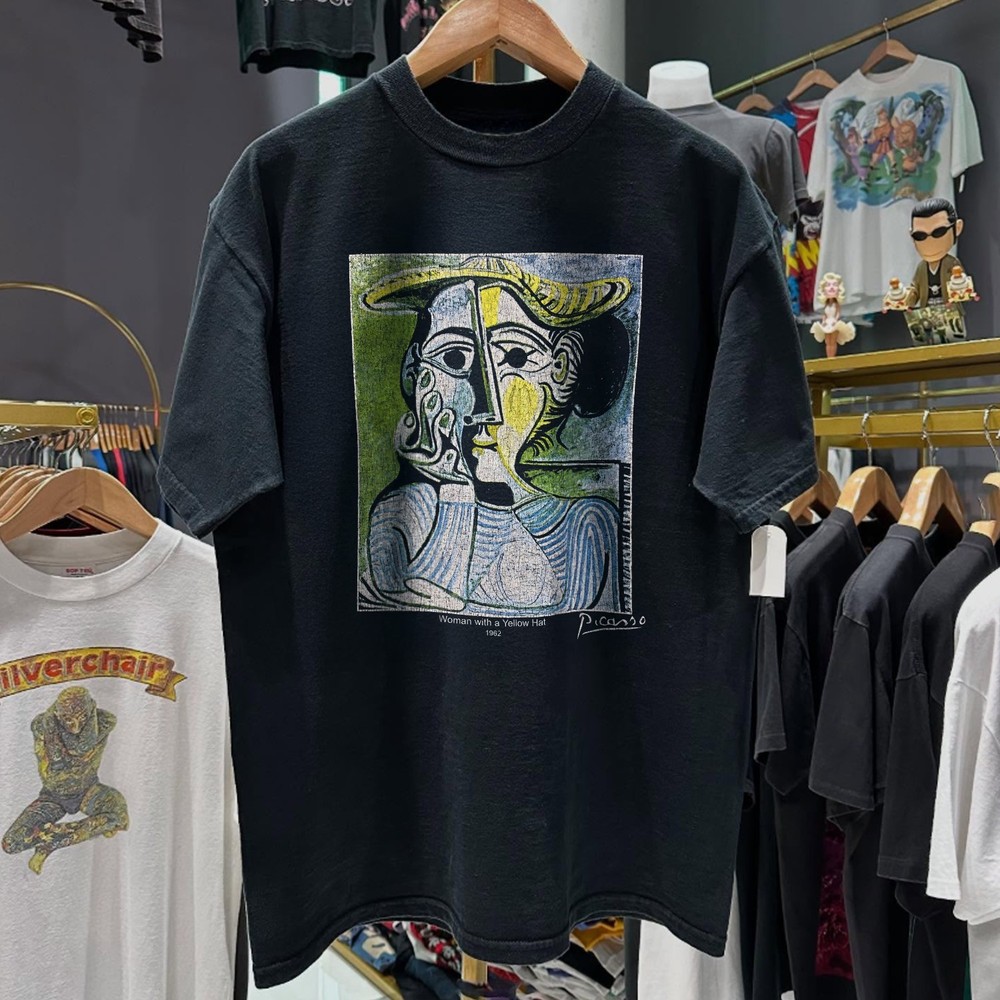 90s Picasso ‘Woman With A Yellow Hat” Washed T-Shirt Black XL