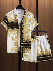 Men Summer Outfit 2-piece Set Short Sleeve T-shirt and Shorts Sweatsuit Set