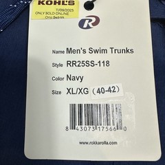 NWT Rokka&Rolla Men’s XL/XG Stretch Mesh Lined Swim Navy Trunk UPF50 Quick Dry