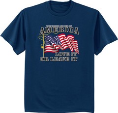 Men’s t-shirt USA Love it or leave it funny saying American Flag tea party army