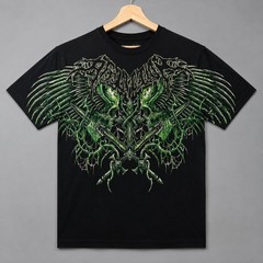 Affliction Graphic Print T-Shirt Black Green XL