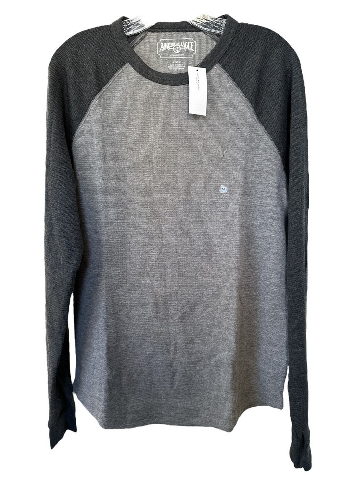 AMERICAN EAGLE Super Soft Gray Raglan Thermal Shirt Long Sleeve Size M