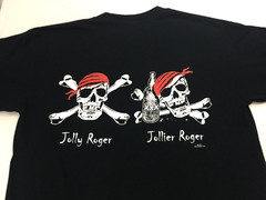 Joe Blow Tees Pirate Graphic T-Shirt Jolly Roger Jollier Roger Drinking Medium