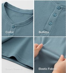 JMIERR Men’s Sz L Henley Shirts Waffle Cotton T-Shirt Gym Workout Athletic Tee.