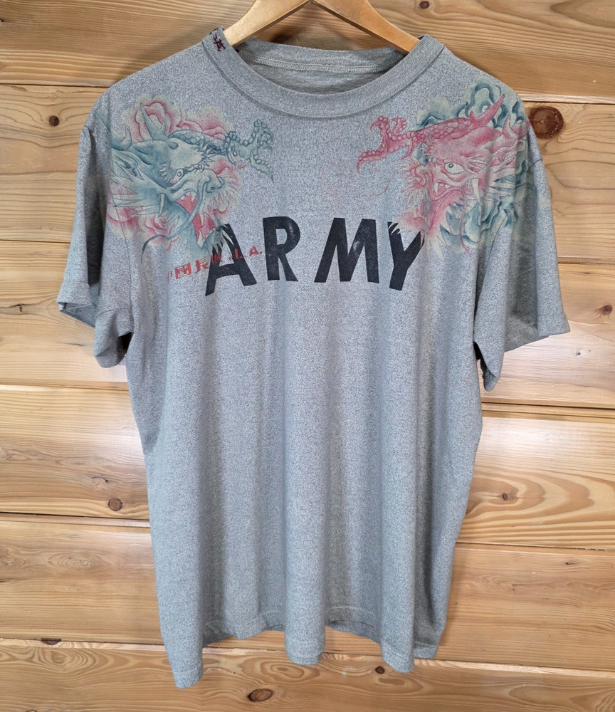 The Great China Wall Army T Shirt Men L/XL Boxy Dragon Custom Embroidered READ