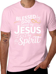 Men’s Religious Faith T-Shirt – “Blessed by God, Loved by Jesus, LED by the Spir