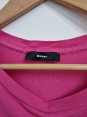 Diesel Hot Pink Graphic T-Shirt L/XL Unisex Streetwear Tee Cap Sleeves