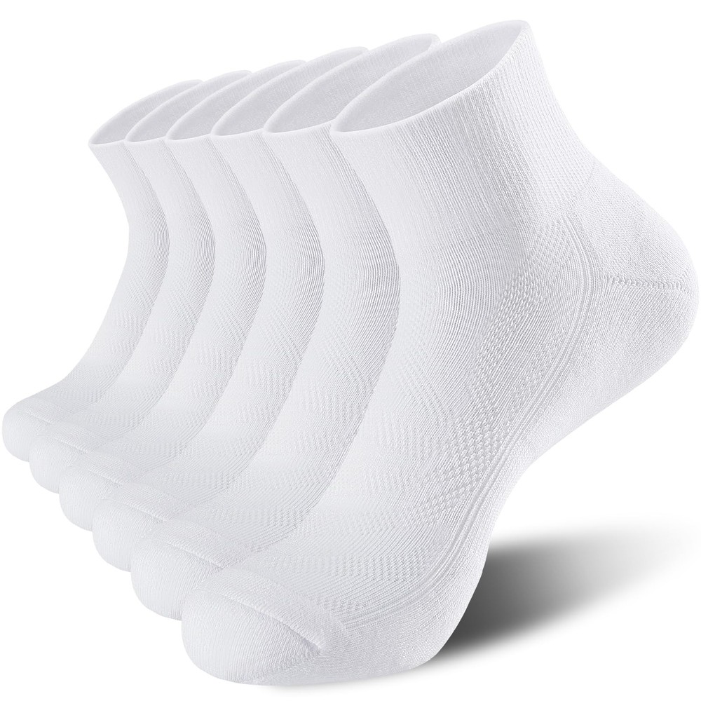 Mens Ankle Socks 6 Pack, White Quarter Socks with Cushion for Running Athleti…