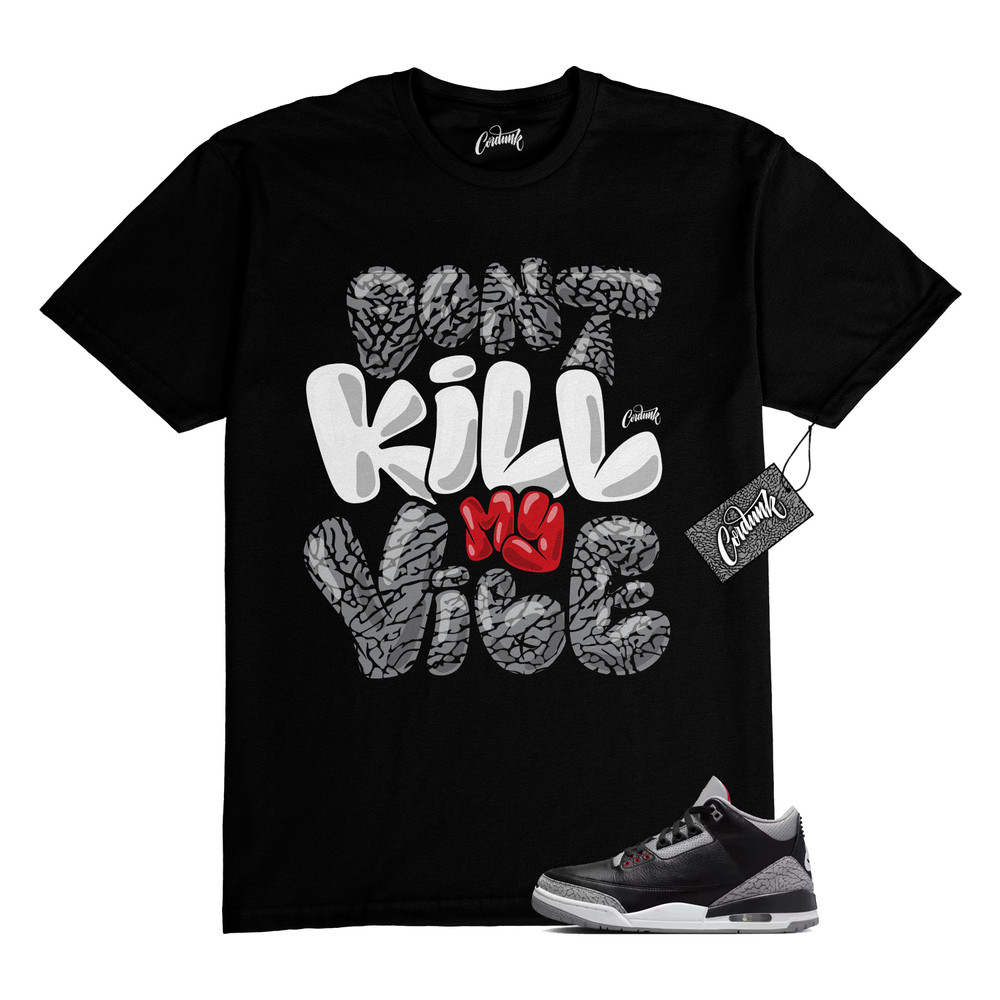 3 Cement Fire Red Grey Elephant Print White Black T Shirt to Match DKMV Jordan