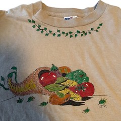 VTG 90s Jerzees Thanksgiving Cornucopia Shirt Large Tan Graphic Tee Mens USA