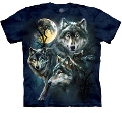 The Mountain Wolf Family Howling Moon Wolves Collage Blue T-Shirt Adult S-5X