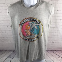 Vtg 80s Shirt Adult Large Gray Sleeveless Fort Lauderdale Beach Club Graphic Tee