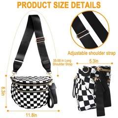 Checkered Crossbody Bag for Women Nylon Bum Bag Oversized Trendy Fanny Pack B…
