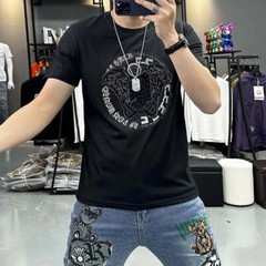 New Fashion Hot Diamond Trend Rhinestones Summer Short Sleeve Luxury Men T-Shirt