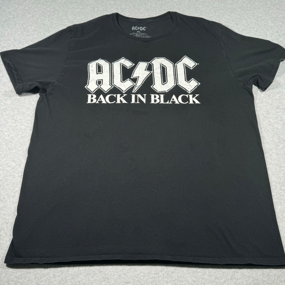 AC/DC Shirt Adult Extra Large Black Rock Band Music Tour Back in Black Mens