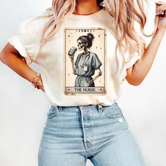 Tarot Card Skeleton Nurse T-Shirt – Retro Funny Medical Gift for RN