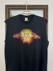 Vintage HIM 2004 Tee Black Heartagram Over Print Vest Sleveless Shirt Size L