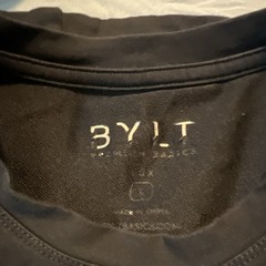 BYLT Men’s L Regular Black Solid Crew Neck Short Sleeve Logo Knit T-Shirt