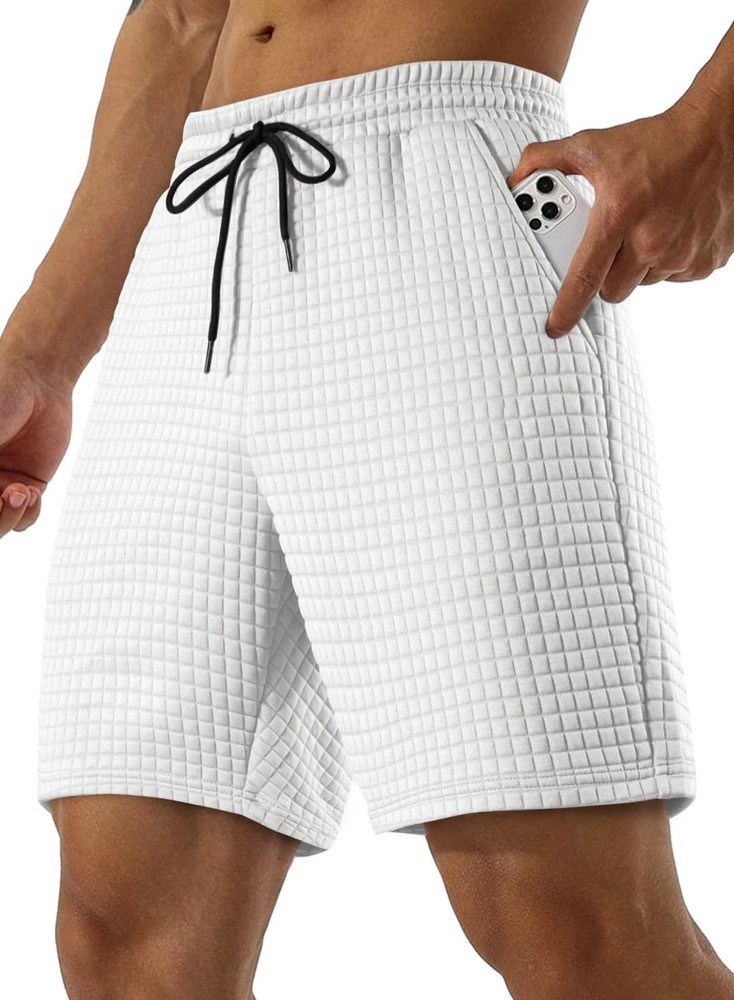JMIERR Mens Casual Sweat Shorts 7 Inch Inseam Stretch Comfy Large, A White