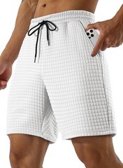 JMIERR Mens Casual Sweat Shorts 7 Inch Inseam Stretch Comfy Large, A White