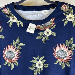 New Aéropostale Men’s Large Protea Floral T-Shirt Navy Blue Botanical Tropical