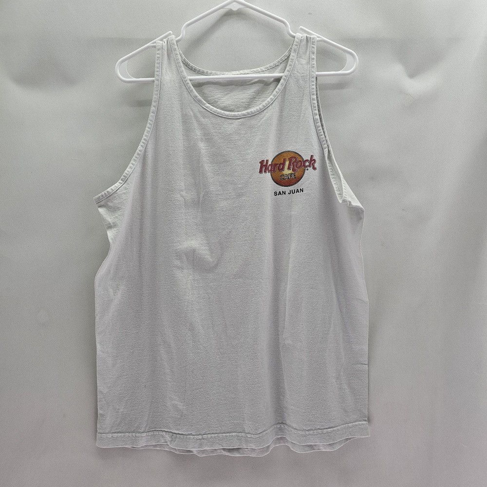 Hardrock Cafe San Juan Men Chest Size 42 Inches White Sleeveless Cotton T-shirt