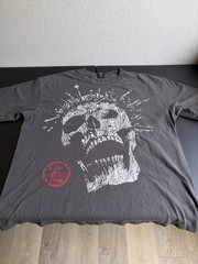 Men’s Gray Skull Graphic T-Shirt Front & Back and Cotton Knit Crew Neck L