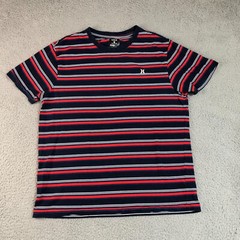 Hurley Shirt Men Medium Blue Stripped Surfer Skater Sports Logo Outdoor Athletic