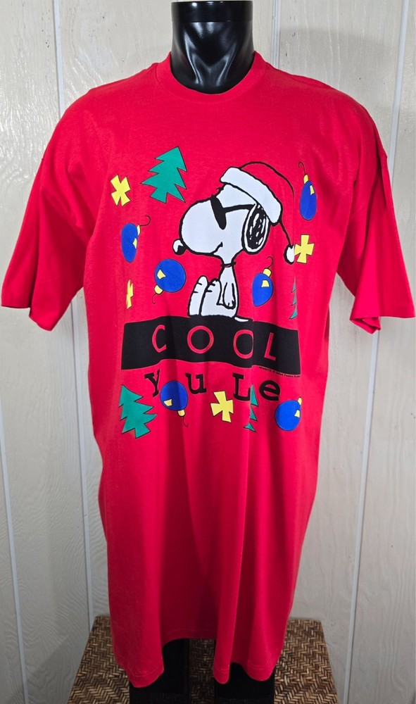 Snoopy Peanuts Christmas VTG FOSTER Single Stitch Red Sleep Shirt *One Size *