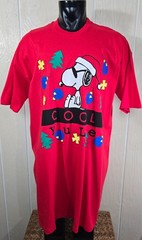 Snoopy Peanuts Christmas VTG FOSTER Single Stitch Red Sleep Shirt *One Size *