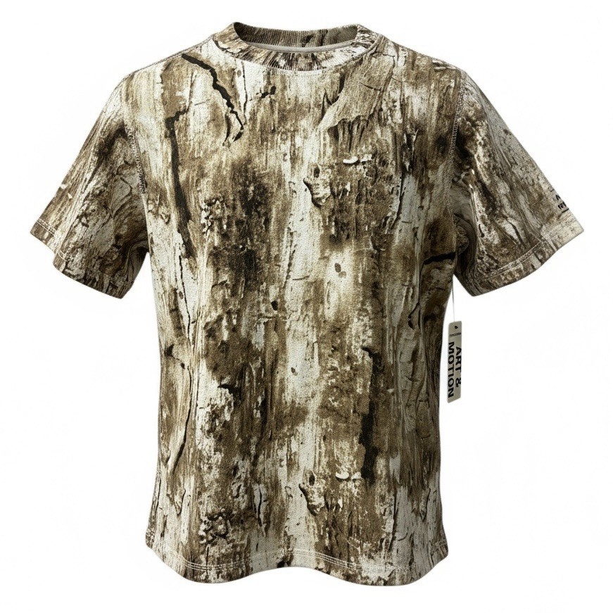Art & Motion Retro Camo Tree Bark Fleece T-Shirt Men’s Size Medium Streetwear