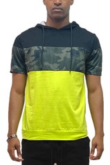 Mens Cotton Solid Color Camo Colorblock Short Sleeve Tshirt Hoodie