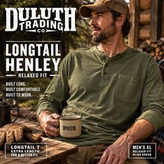Duluth Trading Co. Longtail Men’s Henley Long Sleeve Pocket Tee Olive Green XL