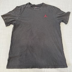 Air Jordan Back Printing Flying Man Retro Short Sleeve Distress Black Size L