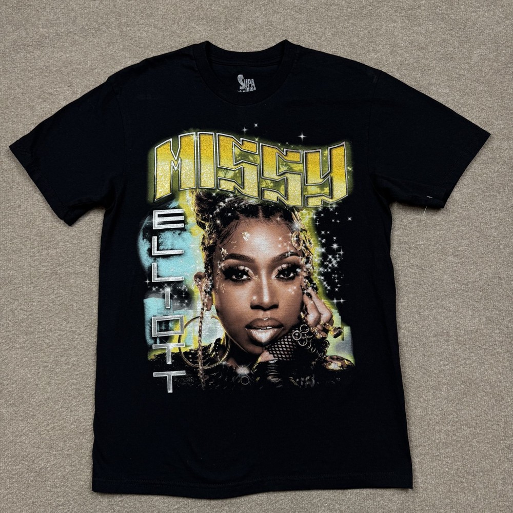 Supa Dupa Fly Missy Elliot Men’s Shirt Size M Black Short Sleeve Rap Graphic Tee