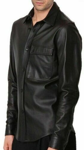 BEST SELLING New Men’s Black Leather Shirt 100% Pure Lambskin CausalSlimFitShirt