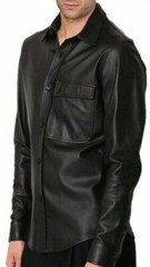BEST SELLING New Men’s Black Leather Shirt 100% Pure Lambskin CausalSlimFitShirt