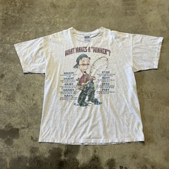 Vintage Tultex Fishing Cartoon T Shirt Mens XL Gray Funny Dad Joke Winner 90s