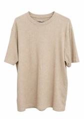 Covington Mens XL Tan Vertical Textured Knit Top Short Sleeve Crew Neck Cotton