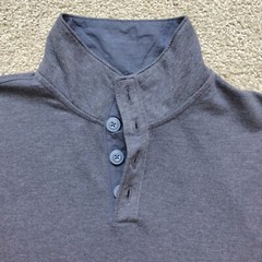 NWT M Men’s Lucky Brand Blue Button Neck French Terry Lined Knit Shirt NEW