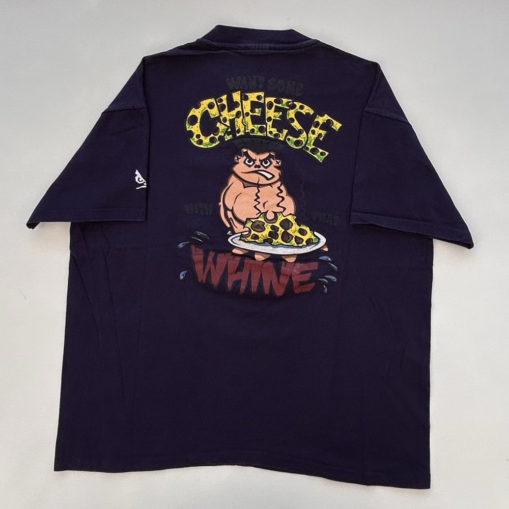 Vintage 90’s Bad Boy Want Some Cheese With That Wine? T Shirt Men’s XL Navy Blue